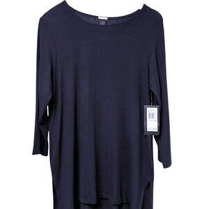 Magaschoni Black Tunic Tee Medium Soft Ribbed Micro Modal Long Sleeve Hi Low NWT